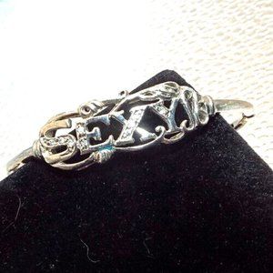 "SEXY" RHINESTONE SAY IT LOUD AND CLEAR SILVER HINGED BRACELET 57